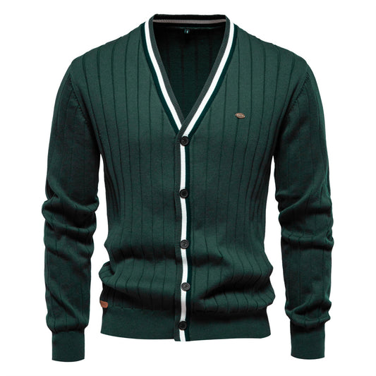 2025 Fall & Winter Men’s V-Neck Cardigan - Trendy Color-Blocked Long Sleeve Knit Sweater