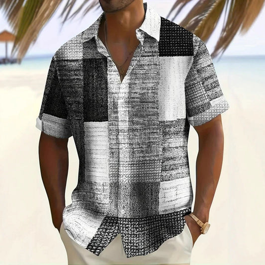3D Digital Men's Shirt Summer New Casual Versatile Checkered Short Sleeve Sun Protection Top