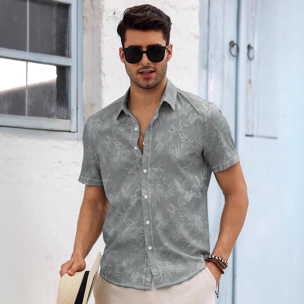 American Style Men's Shirt New Summer Casual Versatile Fashion Coconut Tree Print Premium Short Sleeve