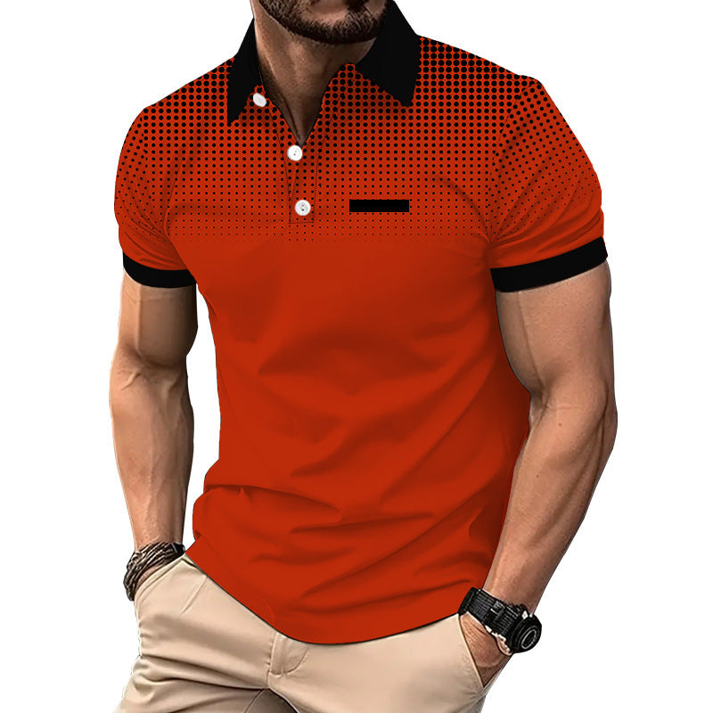 Ins Men's Summer Gradient Print Polka Dot Short Sleeve Polo Men's Sport Polo Shirt