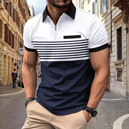 New Hot Sale Summer Polo Shirt Zipper Men's Print Stripe Polo