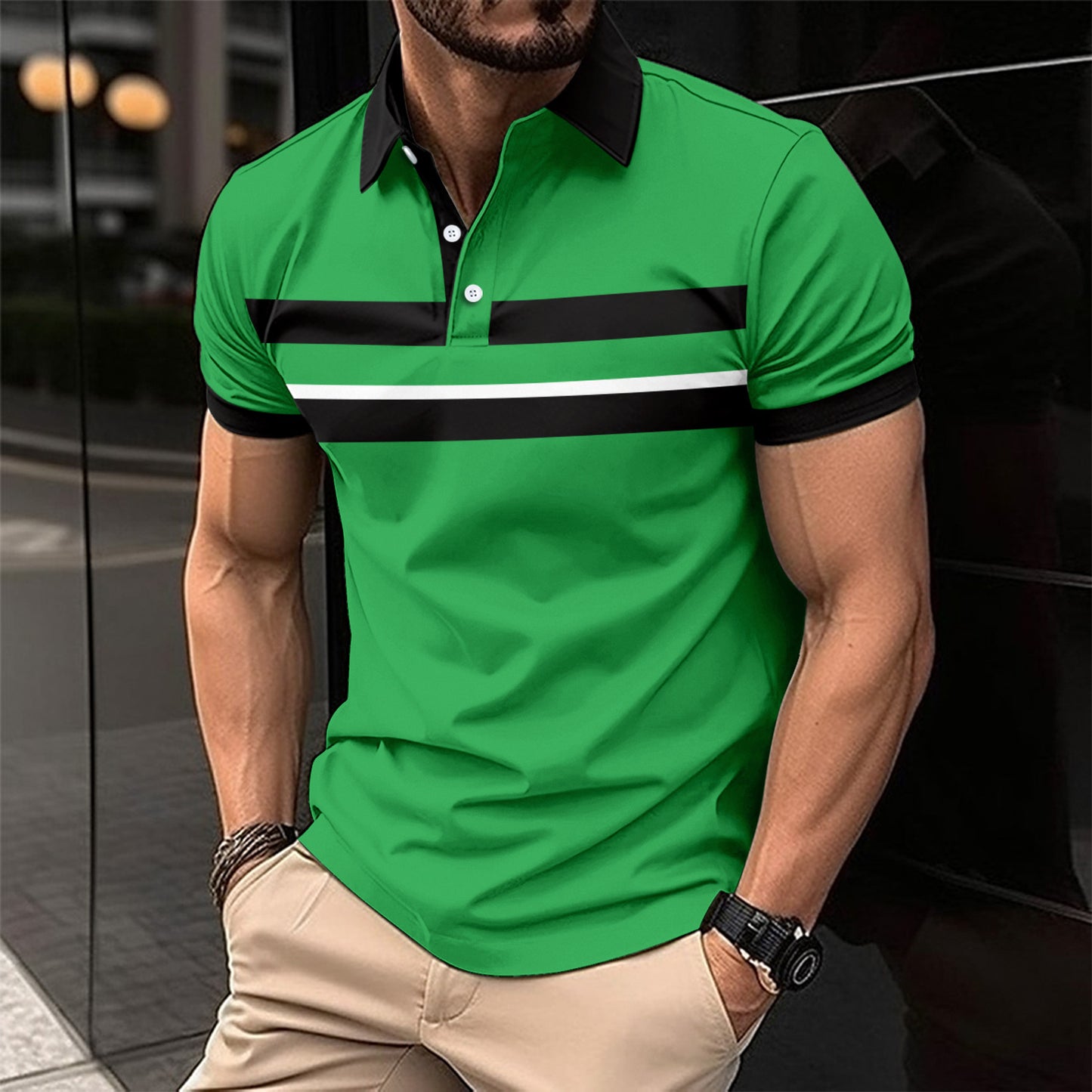 Summer New Men's Casual Sport Turn-Down Collar Short Sleeve Polo Shirt