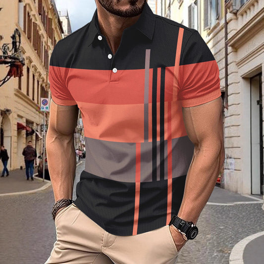 Trendy Men Summer Men's Thin Solid Color Short Sleeve Polo Shirt Turn-Down Collar Zipper Slim Fit Top