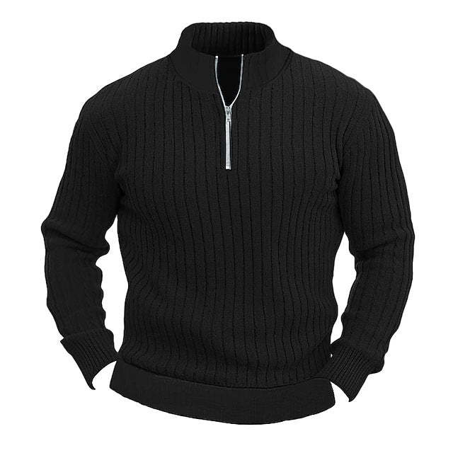 New Men's Knitted Sweater Jacket Solid Color Ribbed Thickened Pullover