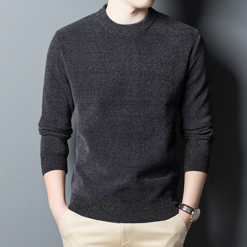 New Chenille Fleece-Lined Thickened Sweater – Men’s Solid Color Winter Warm Base Layer