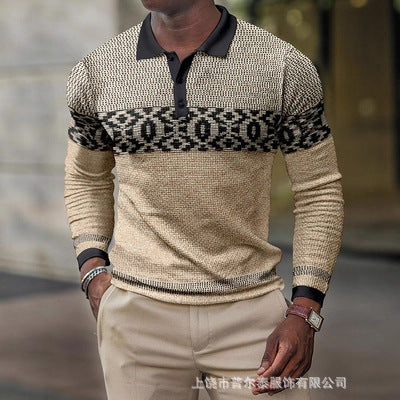 New Men's 3D Digital All-Over Print Fashion Long Sleeve Polo Shirt POD Custom