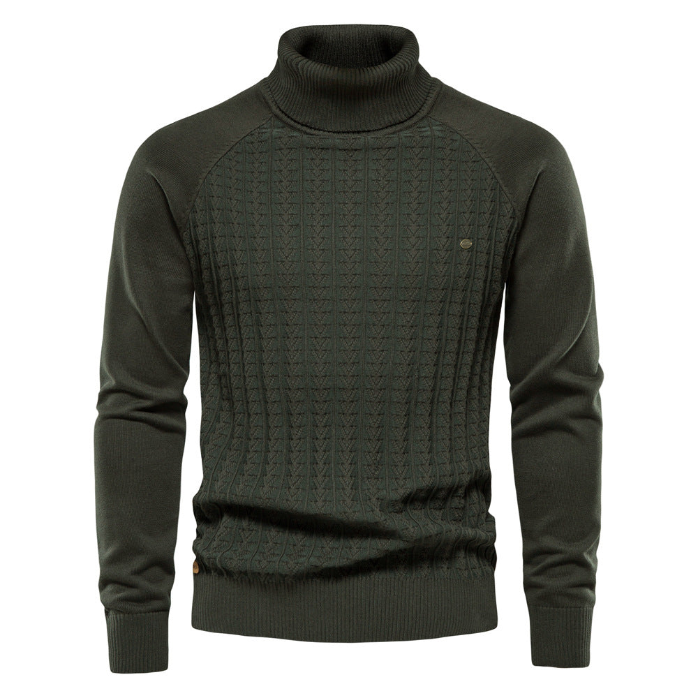 New Men's High Neck Pullover Solid Color Knit Sweater Business Casual Top
