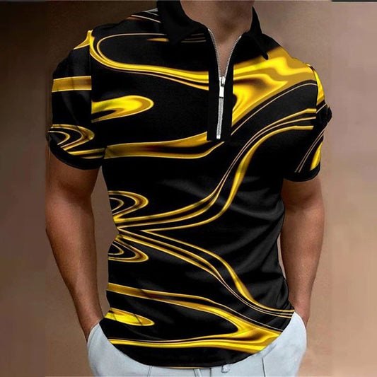 Men's Short Sleeve Polo Shirt, Geometric Gradient Print, 3D