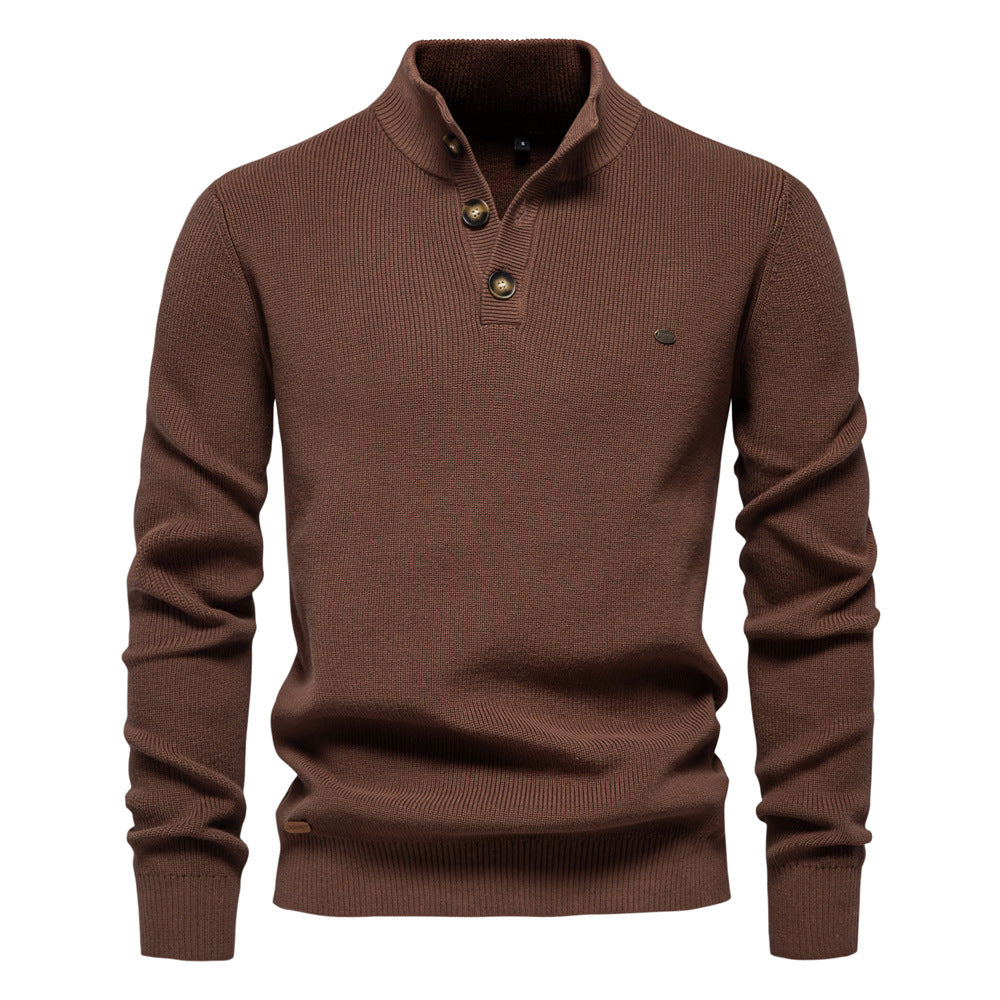 New Men's Long-Sleeve Half-Zip Stand Collar Solid Color Versatile Casual Sweater