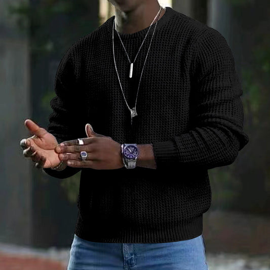 Men’s Solid Color Office Long-Sleeve Knitwear – New Round Neck Pullover