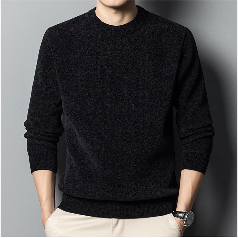 Men’s Solid Color Fleece-Lined Thickened Casual Knitwear