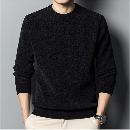 Men’s Solid Color Fleece-Lined Thickened Casual Knitwear