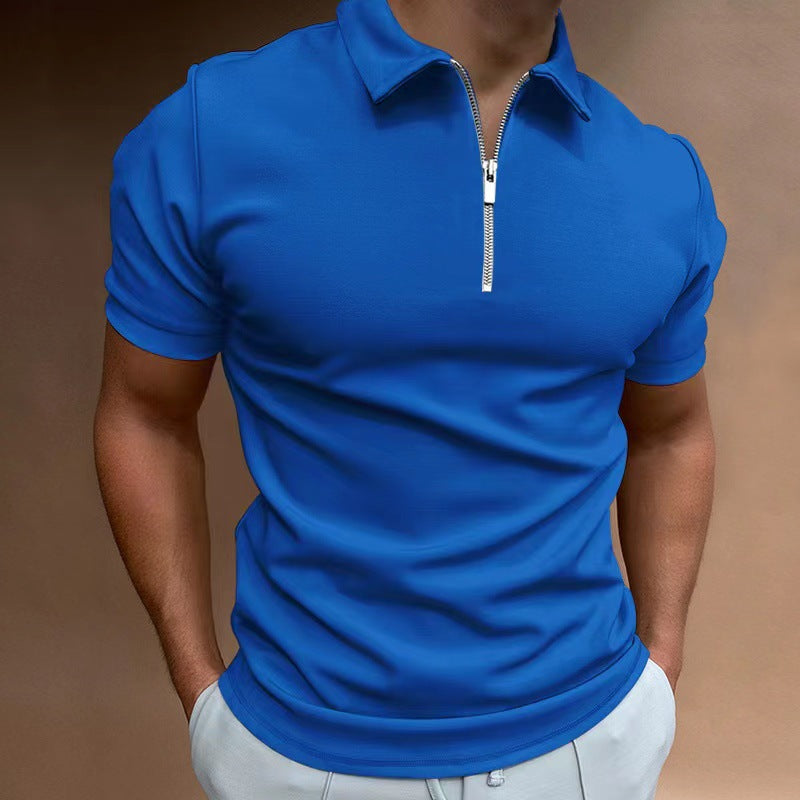 Summer Men's Polo Shirt Solid Color Short Sleeve Turn-Down Collar T-Shirt Casual Fitted Top Men's Wear