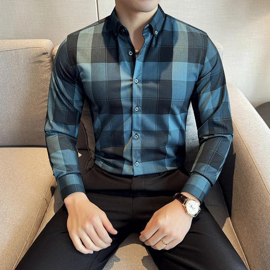 New Checkered Men's Shirt High-Quality Long Sleeve Casual Wear