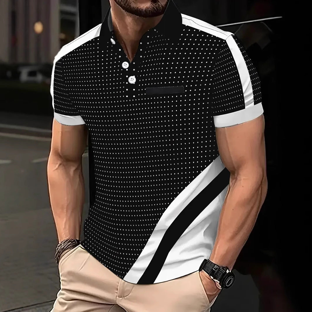 Ins Summer Print Polo Shirt Button Men's Fashion Sport Polo Shirt