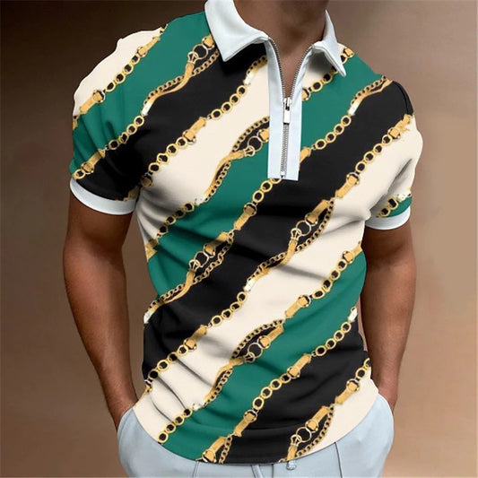 Overseas Warehouse New Men's 3D Digital Print Short Sleeve Loose Casual Polo Shirt Top