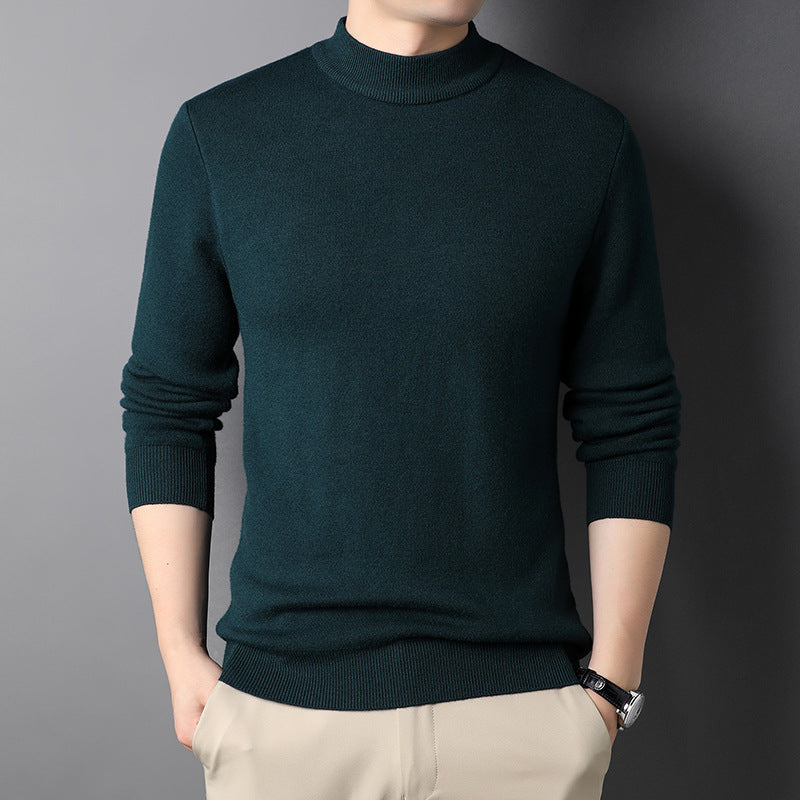 New Men's Solid Color Semi-Turtleneck Slim Fit Sweater for Spring/Autumn – Youth Base Layer Wool Sweater Men's Clothing