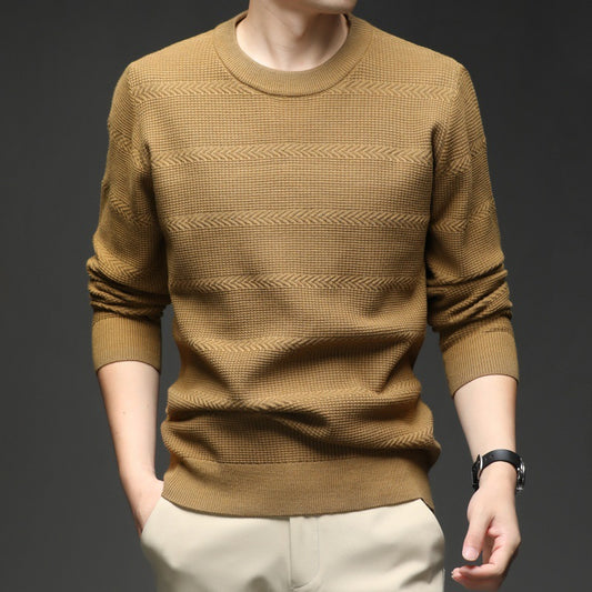 Autumn Arrow Jacquard Knit Sweater – Lightweight Round Neck Pullover for Men