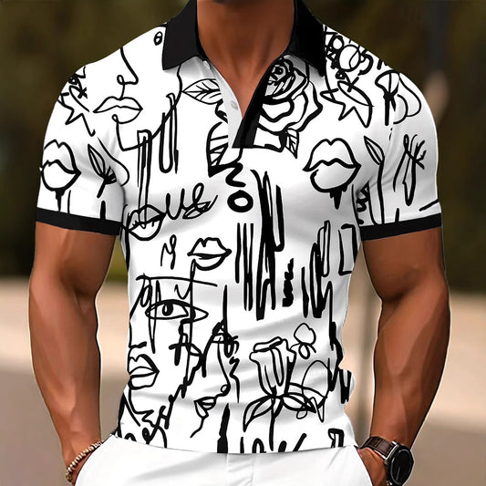 New Casual Hawaiian Short Sleeve Polo Shirt Digital Print Men's Button Top