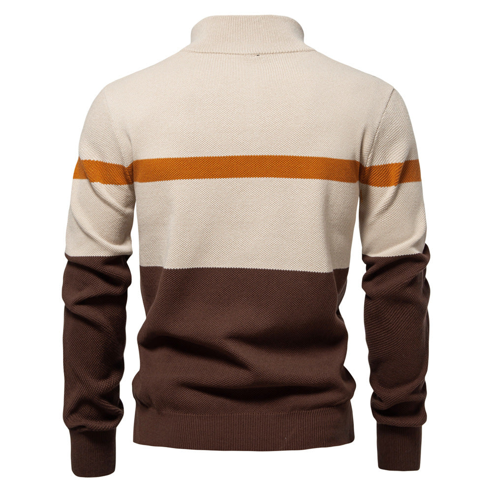 2025New Fall & Winter European Size Men’s Sweater - High Neck Half-Zip Colorblock Knit Pullover men’s sweaters mens sweaters for winter men’s sweaters