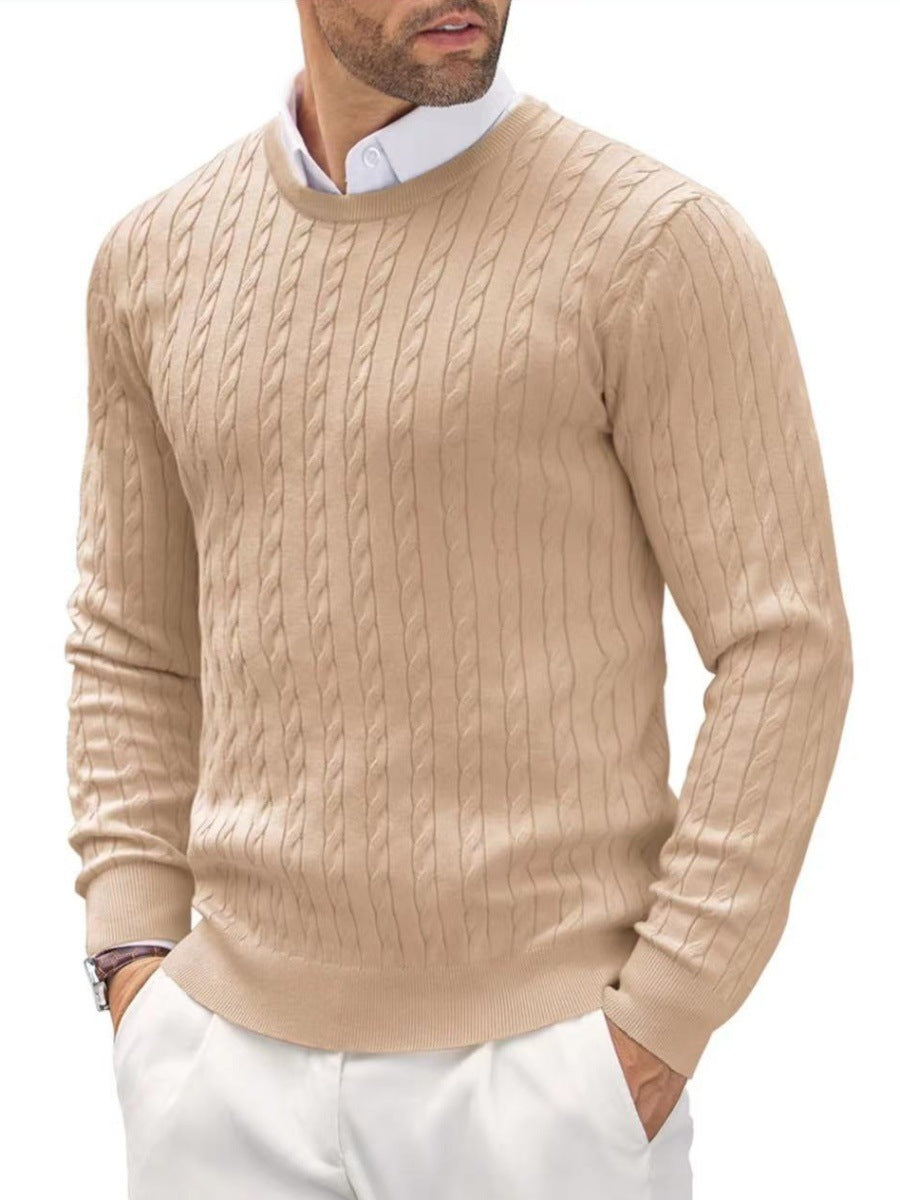 Twisted-Knit Sweater Middle-Aged Men's Round Neck Slim-Fit Long-Sleeve Casual Pullover