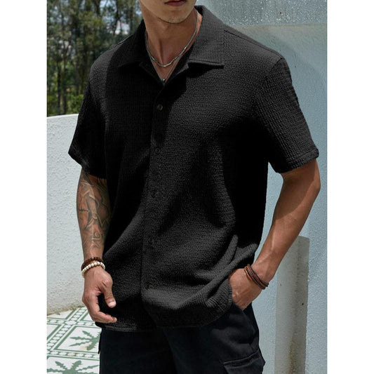 New Men's Knit Texture Button-Up Shirt Classic Casual