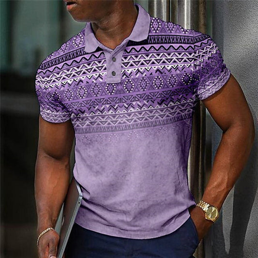 Men's Top Men's Short Sleeve Polo Geometric Pattern 3D Print Casual Turn-Down Collar Polo Shirt