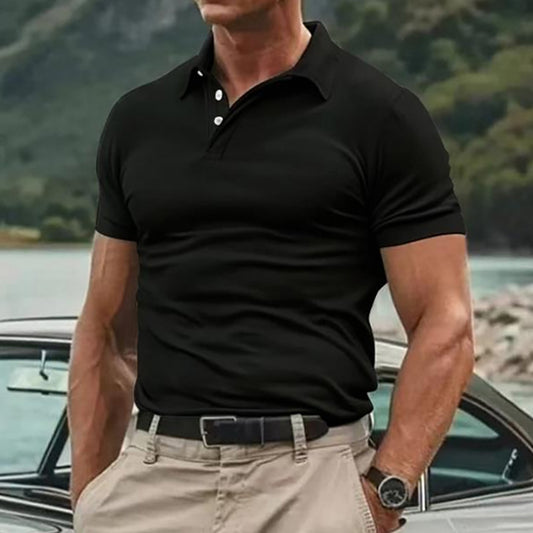 Summer New Turn-Down Collar Sport Men's Twill Polo Casual Men's Solid Color Short Sleeve T-Shirt