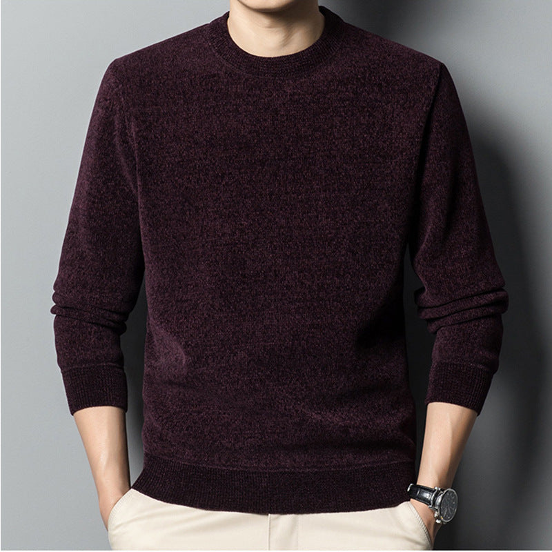 Men’s Solid Color Fleece-Lined Thickened Casual Knitwear