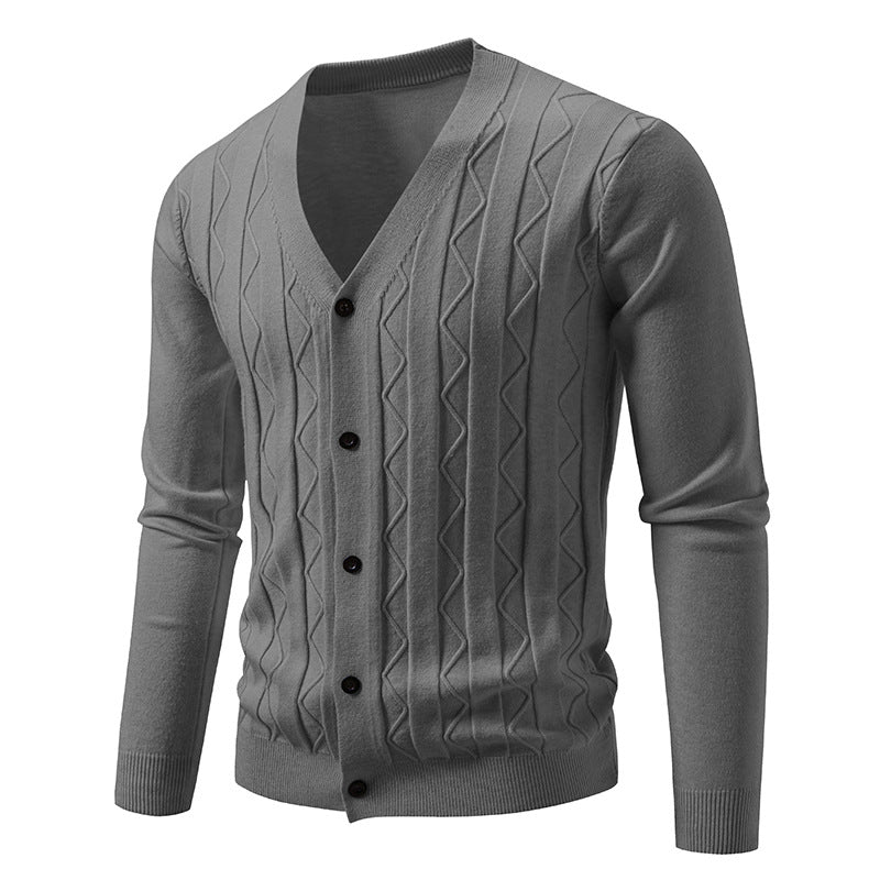 Men’s Cardigan – Fashionable V-Neck Cable Knit Outerwear