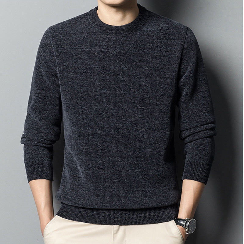 Men’s Solid Color Fleece-Lined Thickened Casual Knitwear