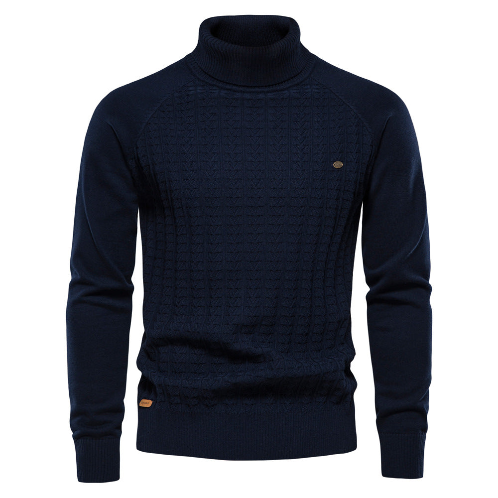 New Men's High Neck Pullover Solid Color Knit Sweater Business Casual Top