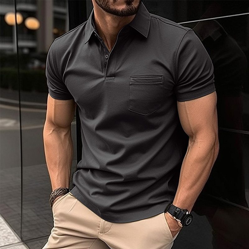 Summer Polo Shirt Button Pocket Men's Sport Polo Shirt
