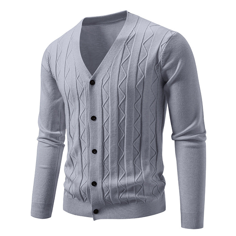 Men’s Cardigan – Fashionable V-Neck Cable Knit Outerwear