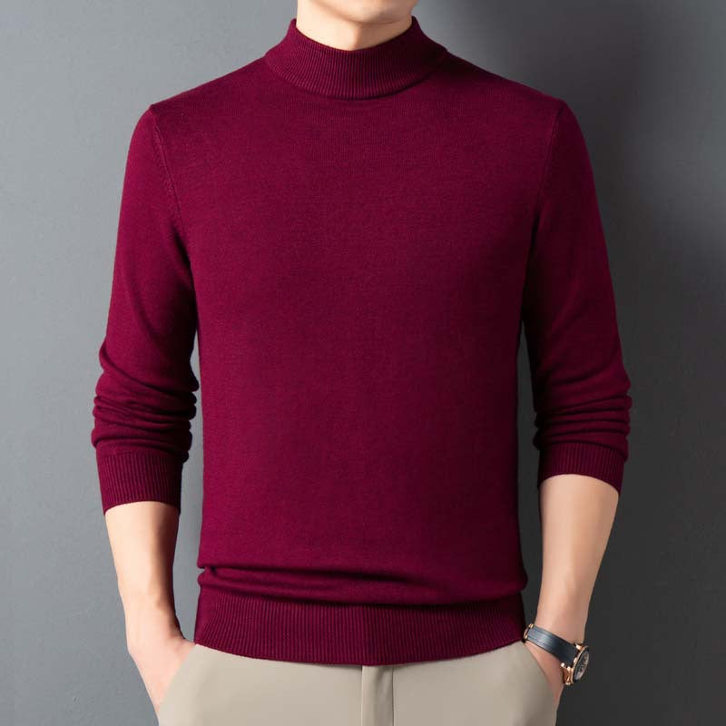 Semi-Turtleneck Thickened Knit Sweater for Winter – Warm Solid Color Men's Pullover Wool Sweater