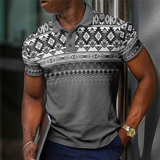 Men's Top Men's Short Sleeve Polo Geometric Pattern 3D Print Casual Turn-Down Collar Polo Shirt