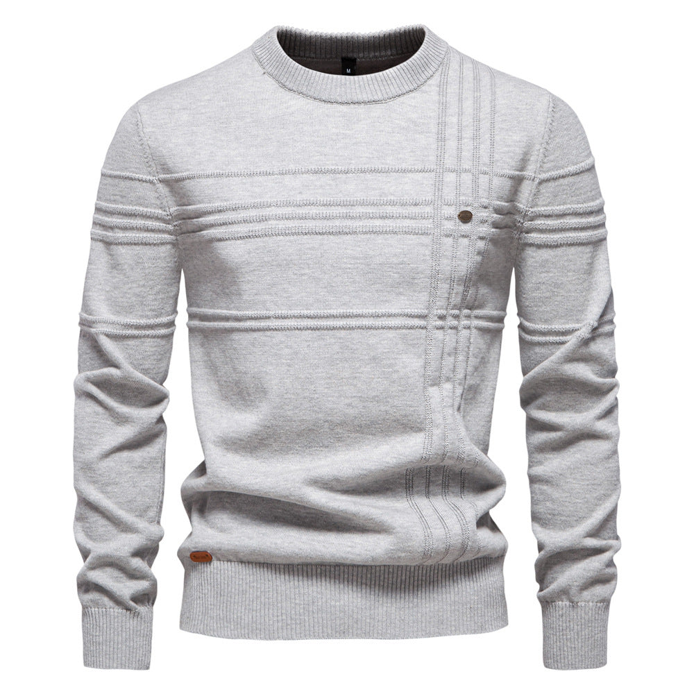 New Men's Round Neck Pullover High-Quality Solid Color Knit Sweater