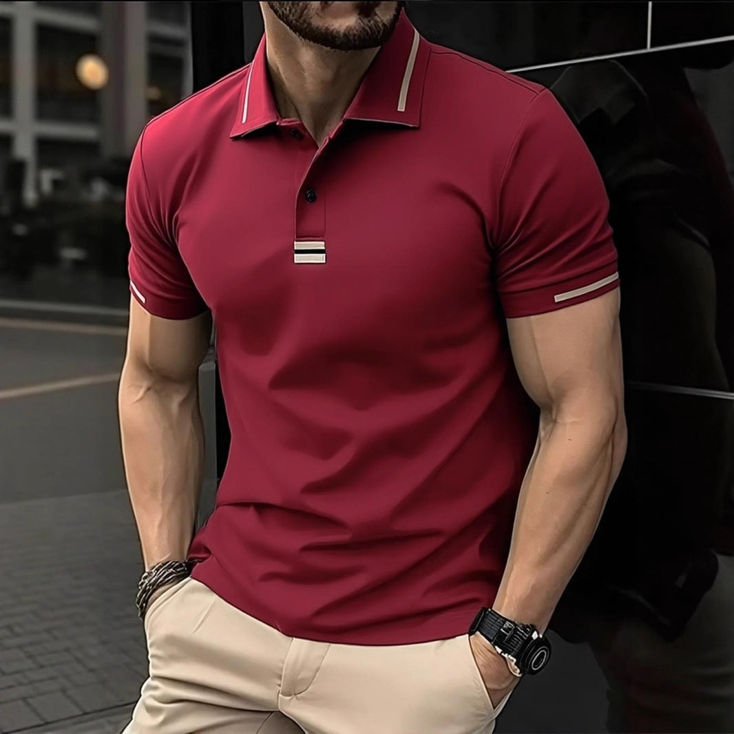 Summer Men's Wear Casual Short Sleeve Turn-Down Collar Red Polo Shirt Top
