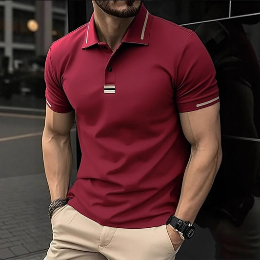 Summer Men's Wear Casual Short Sleeve Turn-Down Collar Red Polo Shirt Top