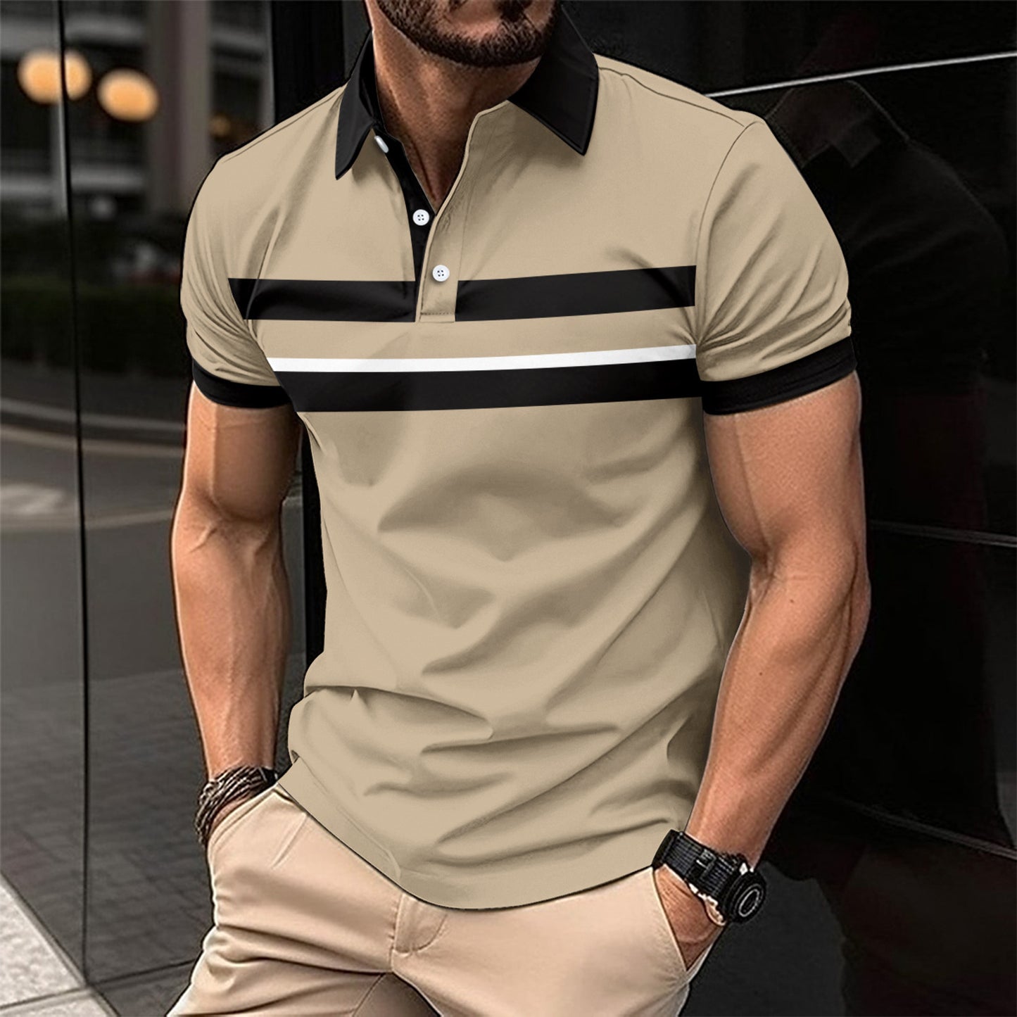Summer New Men's Casual Sport Turn-Down Collar Short Sleeve Polo Shirt