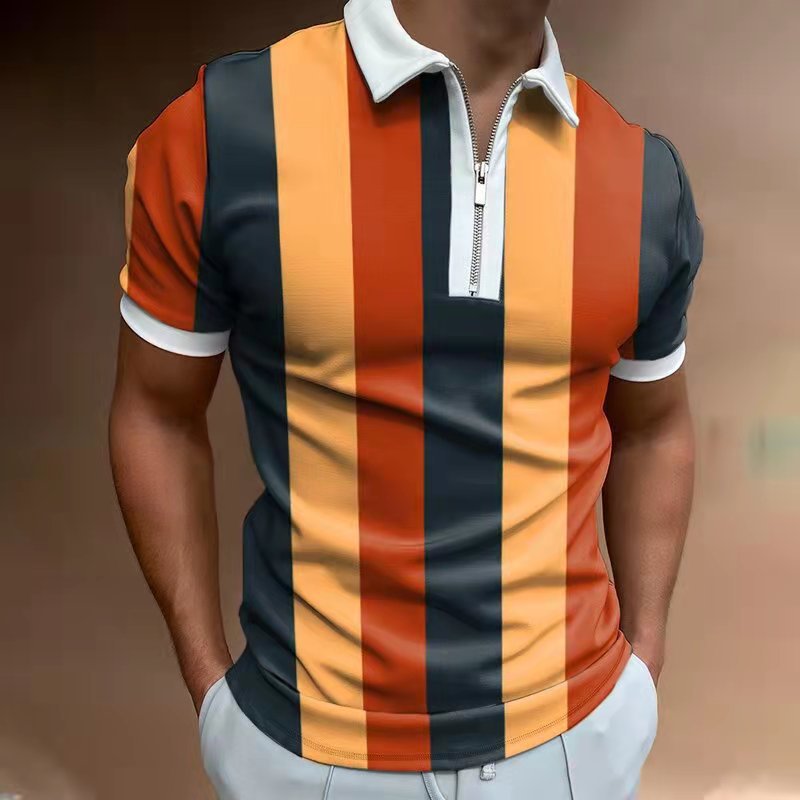 Spring New Fashion Casual Popular Print Polo Zipper T-Shirt Men's Style Free Shipping