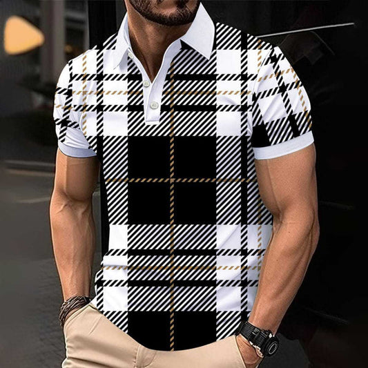 Hot Sale Men's Casual Trendy Button Polo Shirt 3D Digital Print Short Sleeve Turn-Down Collar Polo Shirt