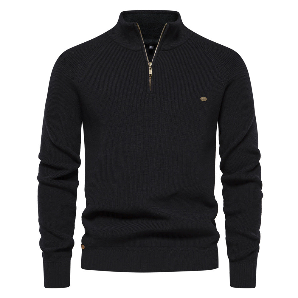 New Men's Long-Sleeve Half-Zip Stand Collar Solid Color Versatile Casual Sweater