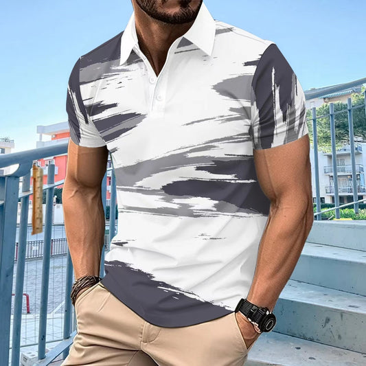 Wish Independent Site Style Summer Digital Print Short Sleeve Button Men's Polo Shirt
