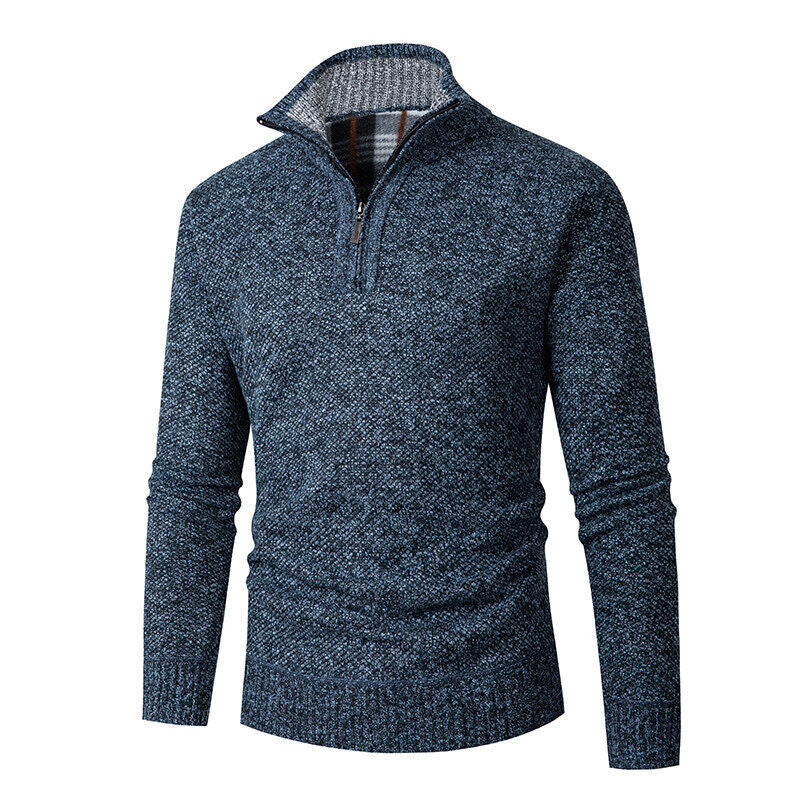 Men's Stand Collar Half-Zip Chunky Knit Sweater Solid Color Pullover