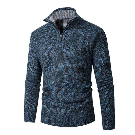 Men's Stand Collar Half-Zip Chunky Knit Sweater Solid Color Pullover