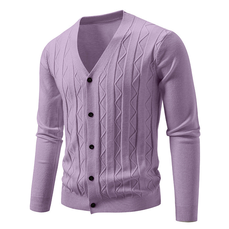 Men’s Cardigan – Fashionable V-Neck Cable Knit Outerwear