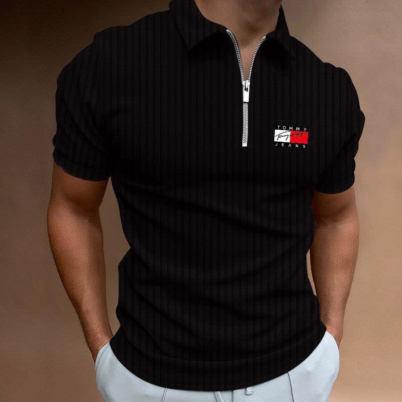 Autumn Winter New Polo Shirt Zipper Stripe Long Sleeve Men's Polo Shirt
