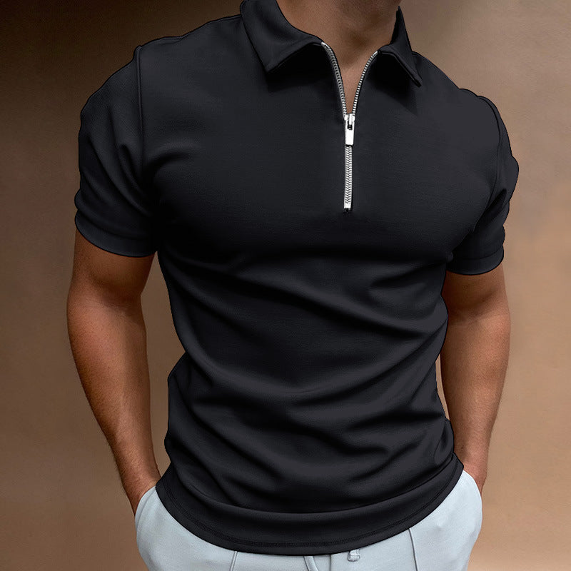 Summer Men's Polo Shirt Solid Color Short Sleeve Turn-Down Collar T-Shirt Casual Fitted Top Men's Wear