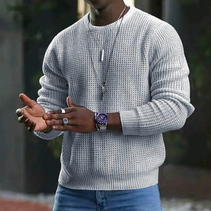 Men’s Solid Color Office Long-Sleeve Knitwear – New Round Neck Pullover